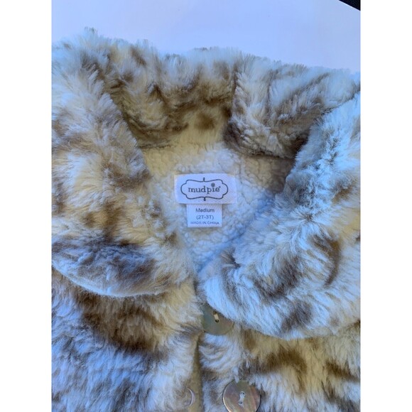 Mud Pie Furry Fuzzy Snow Leopard Faux Fur Coat 2T-3T Toddler Girl Jacket Easter - Picture 2 of 7